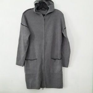 Tahari Grey Black Trim Hood Sweater Coat Med Nice!
